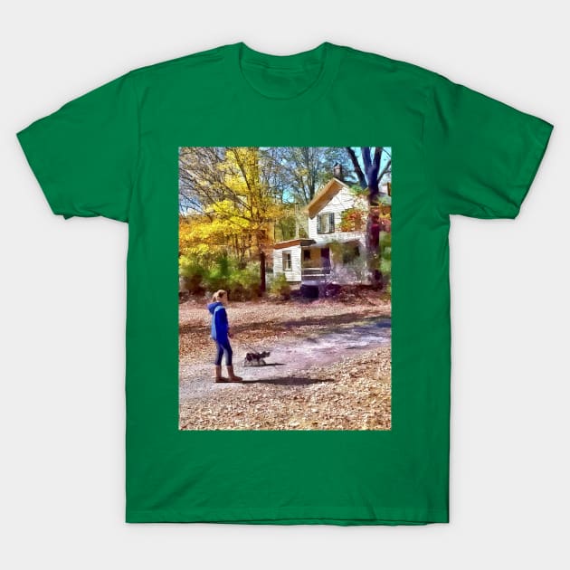 Autumn - Walking the Dog T-Shirt by SusanSavad